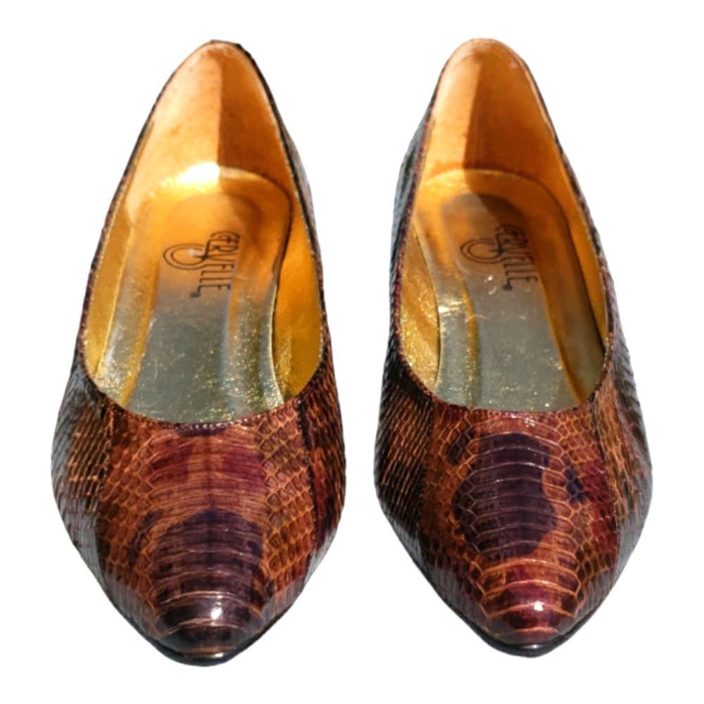 Cervelle Womens Size 6.5M Brown Snake Skin Heels Pumps